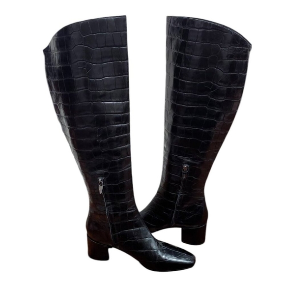 Sigerson Morrison Women's Paislee Croc-Embossed Square-Toe Knee-High Boots 37.5 - Picture 7 of 12